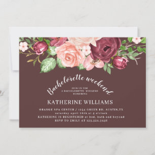 marsala floral Bachelorette weekend Invitation