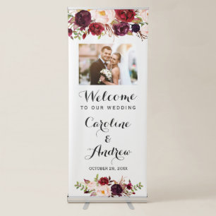 Marsala Floral Chic Welcome Wedding Photo Retractable Banner