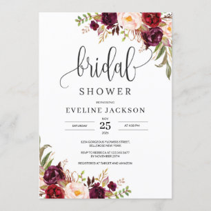 Marsala Floral Corners Bridal Shower Invitation