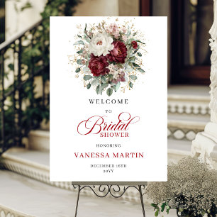 Marsala Floral Eucalyptus Gold Bridal Welcome Sign