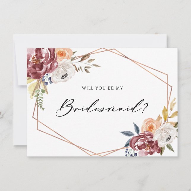 Marsala Floral Geometric Will You Be My Bridesmaid (Front)