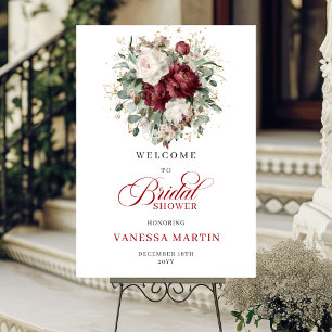 Marsala Floral Greenery Bridal Shower Welcome Poster