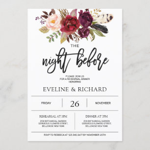 Marsala floral handwritten lettering rehearsal invitation