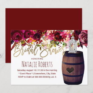 Marsala Floral Lantern Wine Barrel Bridal Shower Invitation