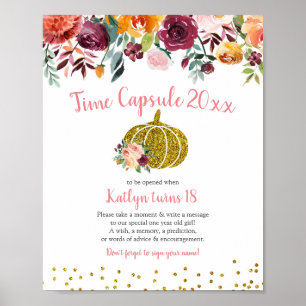 Marsala Floral Pumpkin Time Capsule Sign