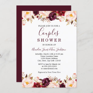 Marsala Floral Red Burgundy Couples Shower Invitation