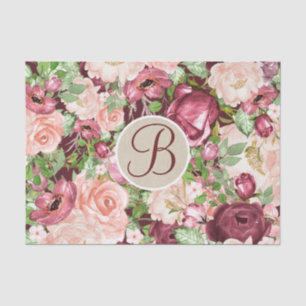 Marsala Floral Rustic Monogram Letter Initial Tissue Paper