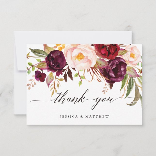 Marsala Floral Wedding Thank You 2-Side3 Card (Front)