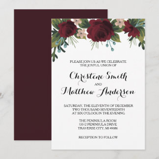 Marsala Floral Winter Wedding Invite