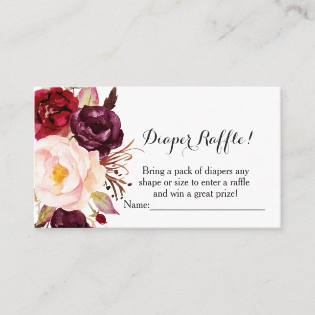 marsala flowers baby shower diaper raffle cards (Front)