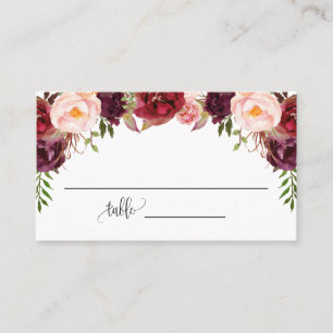 Marsala Flowers Bridal Shower Wedding Flat Place Card