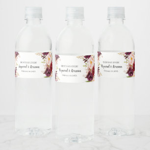 Marsala Flowers Bridal Shower Wedding  Water Bottle Label