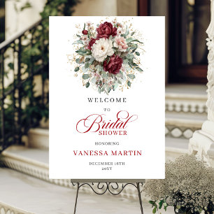 Marsala Flowers Eucalyptus Bridal Shower Welcome Poster