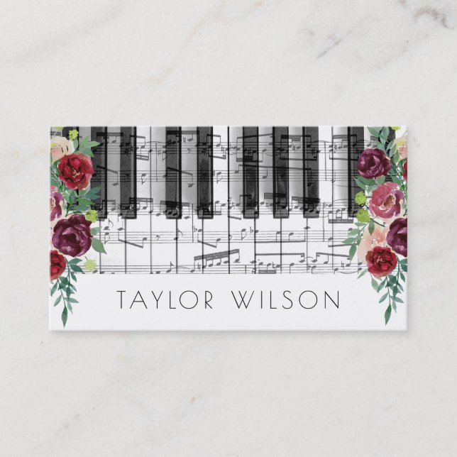 marsala flowers music teacher business card (Front)