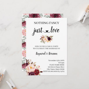 Marsala Flowers Nothing Fancy just Love Elopement Invitation
