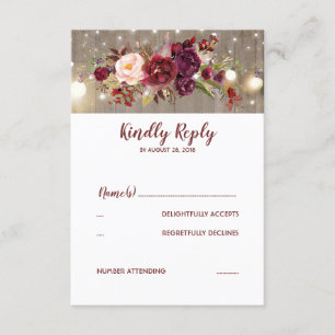 Marsala Flowers Rustic Wedding RSVP Card