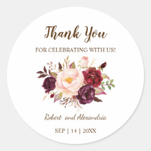 Marsala Flowers  Thank You for Coming Wedding Classic Round Sticker