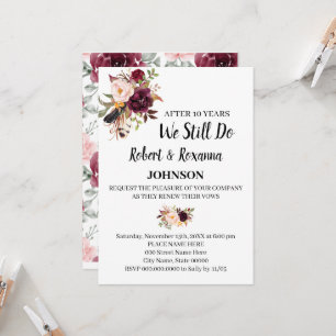 Marsala Flowers Wedding Anniversary Renewal Vows   Invitation