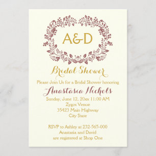 Marsala foliage & initials wedding bridal shower invitation