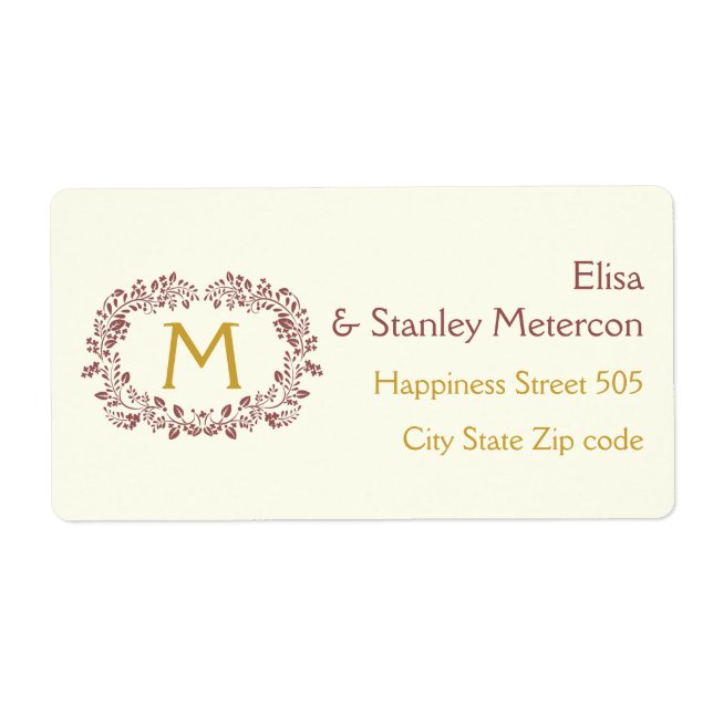 Marsala foliage wreath frame & monogram wedding (Front)