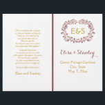 Marsala foliage wreath frame wedding program<br><div class="desc">Marsala foliage wreath frame monogram folded wedding ceremony and party program featuring your initials in a marsala colour frame made of leaves and text in gold on ivory. This modern stylish and elegant monogrammed template is a totally customisable design part of a wedding set perfect for your spring, summer and...</div>