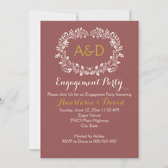 Marsala foliage wreath wedding engagement party invitation (Front)