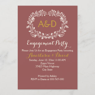 Marsala foliage wreath wedding engagement party invitation