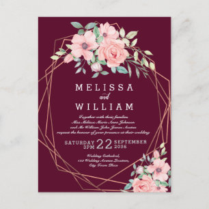 Marsala Geometric Copper Floral Wedding Invitation Postcard