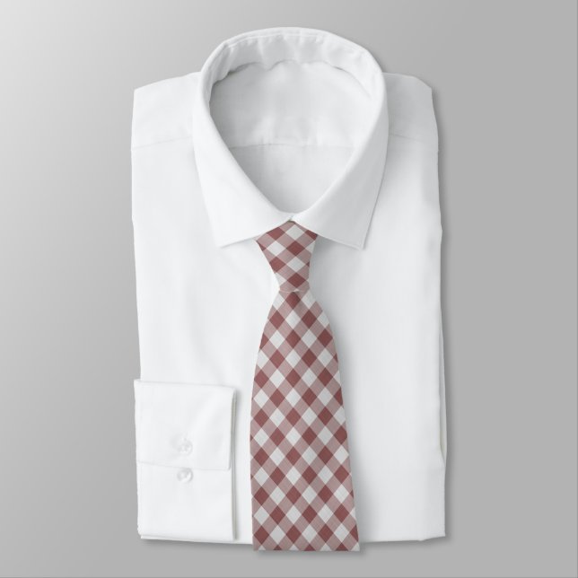 Marsala Gingham Check - Diagonal Pattern Tie (Tied)