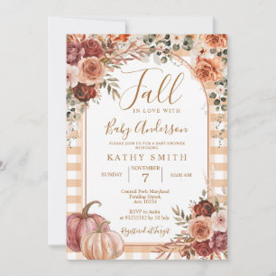 Marsala Gingham Pumpkin Fall In love Baby Shower Invitation
