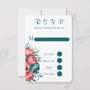 Marsala Gold Painted Peony Wedding RSVP Cards