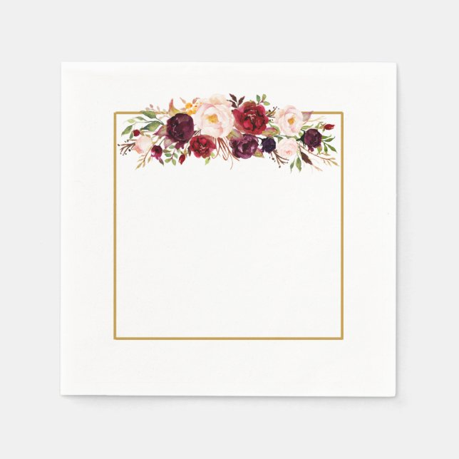 Marsala Gold Square Flower Monogram Wedding Napkin (Front)