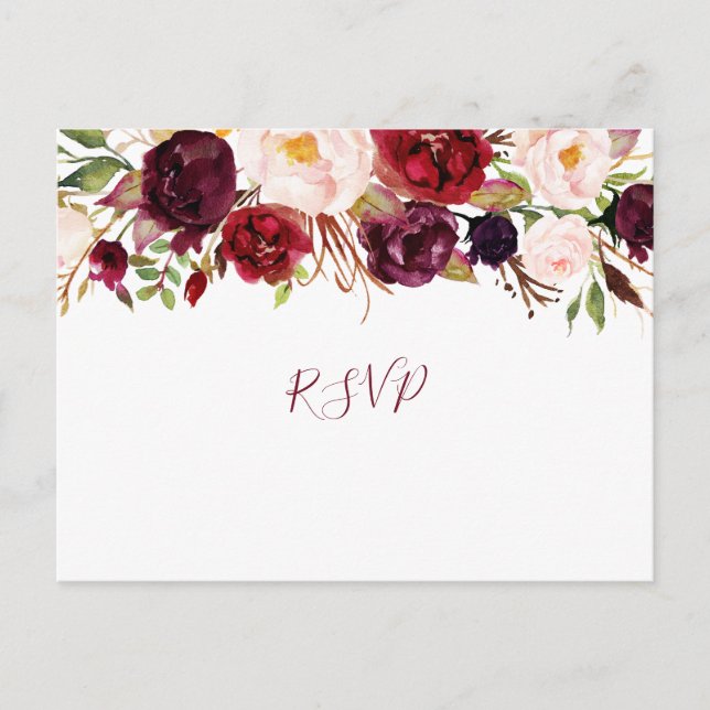 Marsala Greenery Floral wedding rsvp buffet 4163 Invitation Postcard (Front)