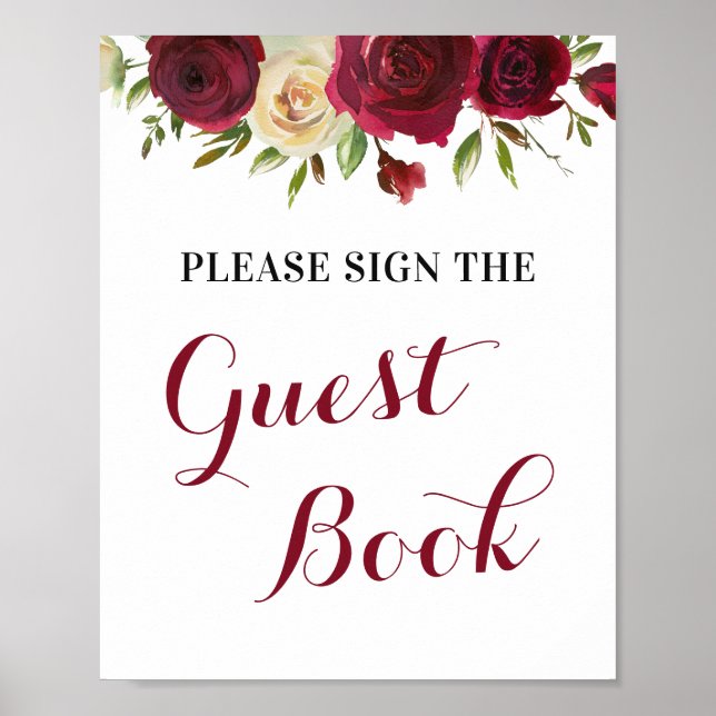 Marsala Guest Book Wedding Bridal Baby Shower Sign (Front)