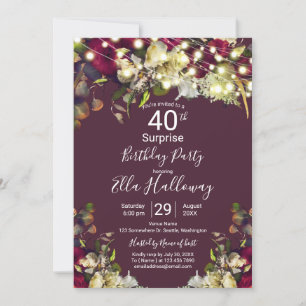 Marsala & Ivory Roses 40th Surprise Party Invitation