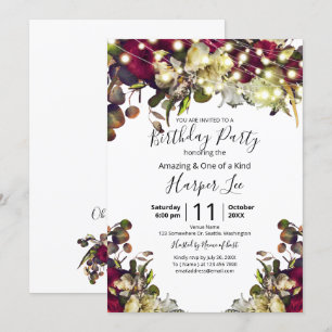 Marsala & Ivory Watercolor Roses Birthday Party Invitation