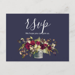 Marsala & Ivory Watercolor Roses Navy RSVP Postcard