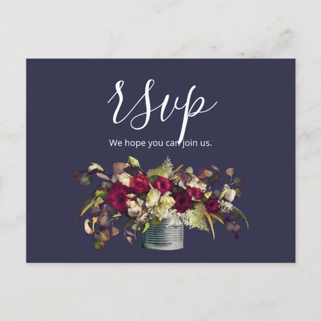 Marsala & Ivory Watercolor Roses | Navy  RSVP Postcard (Front)