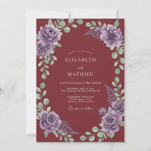 Marsala Lavender Watercolor Wedding Invitation