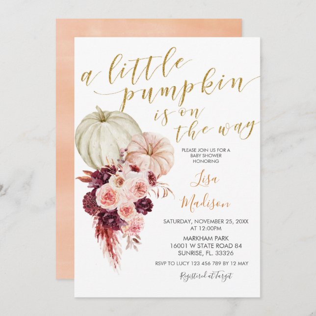 Marsala Little Pumpkin is on the way  Invitation (Front/Back)