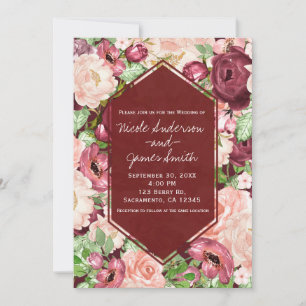 Marsala Maroon Burgundy Rustic Floral Wedding Invitation