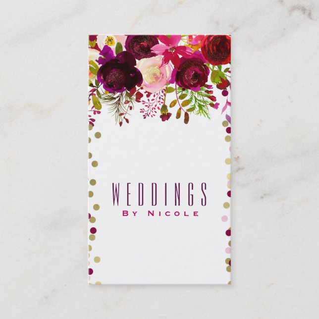 Marsala Modern Floral Gold Burgundy Bold Chic Business Card (Front)