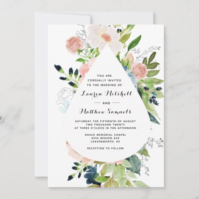 Marsala Navy Blush Wedding Invitation (Front)