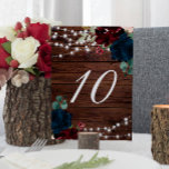 Marsala & Navy Floral Rustic Wood 10 Table Numbers<br><div class="desc">Burgundy & navy roses decorate a green leaves. This high-quality design is easy to customise to match your wedding colours, styles and theme. For further customisation, please click the "customise further" link and use our design tool to modify this template. If you need help or matching items, please contact me....</div>
