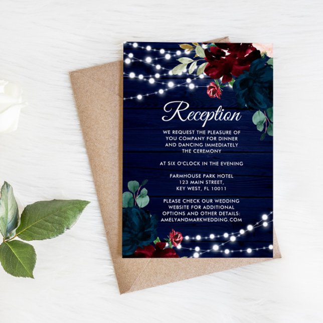 Marsala & Navy Floral Rustic Wood Reception Enclosure Card (Creator Uploaded)
