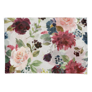Marsala & Navy Floral Shabby Chic Bedding Custom Pillowcase