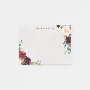 Marsala & Navy Floral Shabby Chic Personalised Post-it Notes