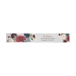 Marsala & Navy Floral Shabby Chic Personalised Wraparound Address Label