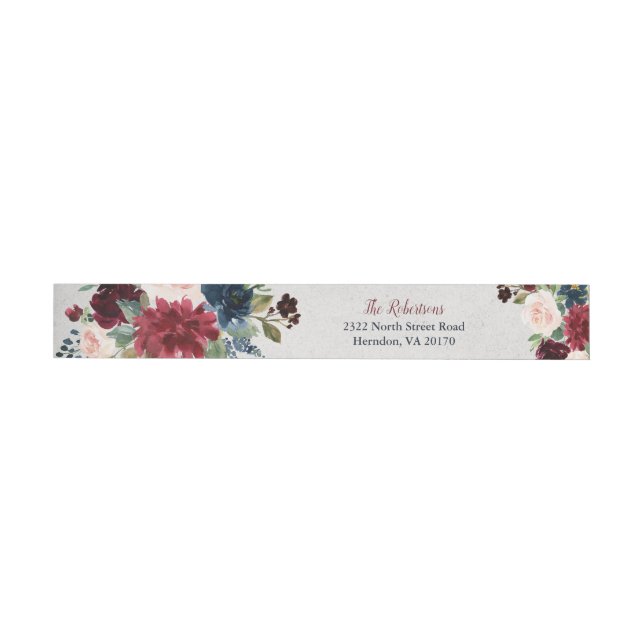 Marsala & Navy Floral Shabby Chic Personalised Wraparound Address Label (Individual)
