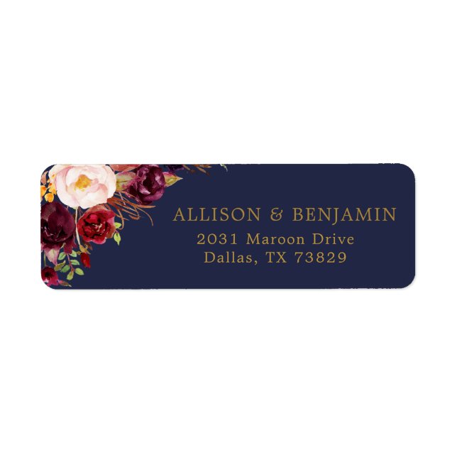 Marsala Navy Flowers Return Address Label (Front)